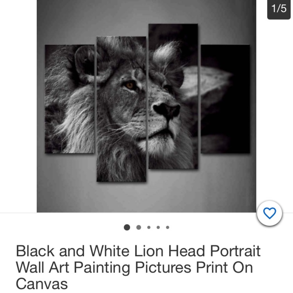 NWT Black and White Lion Head Portrait Wall Art
